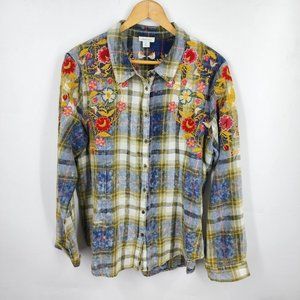 Sundance Women's Cliffside Meadow Embroidered Floral Flannel Button Up Size XL